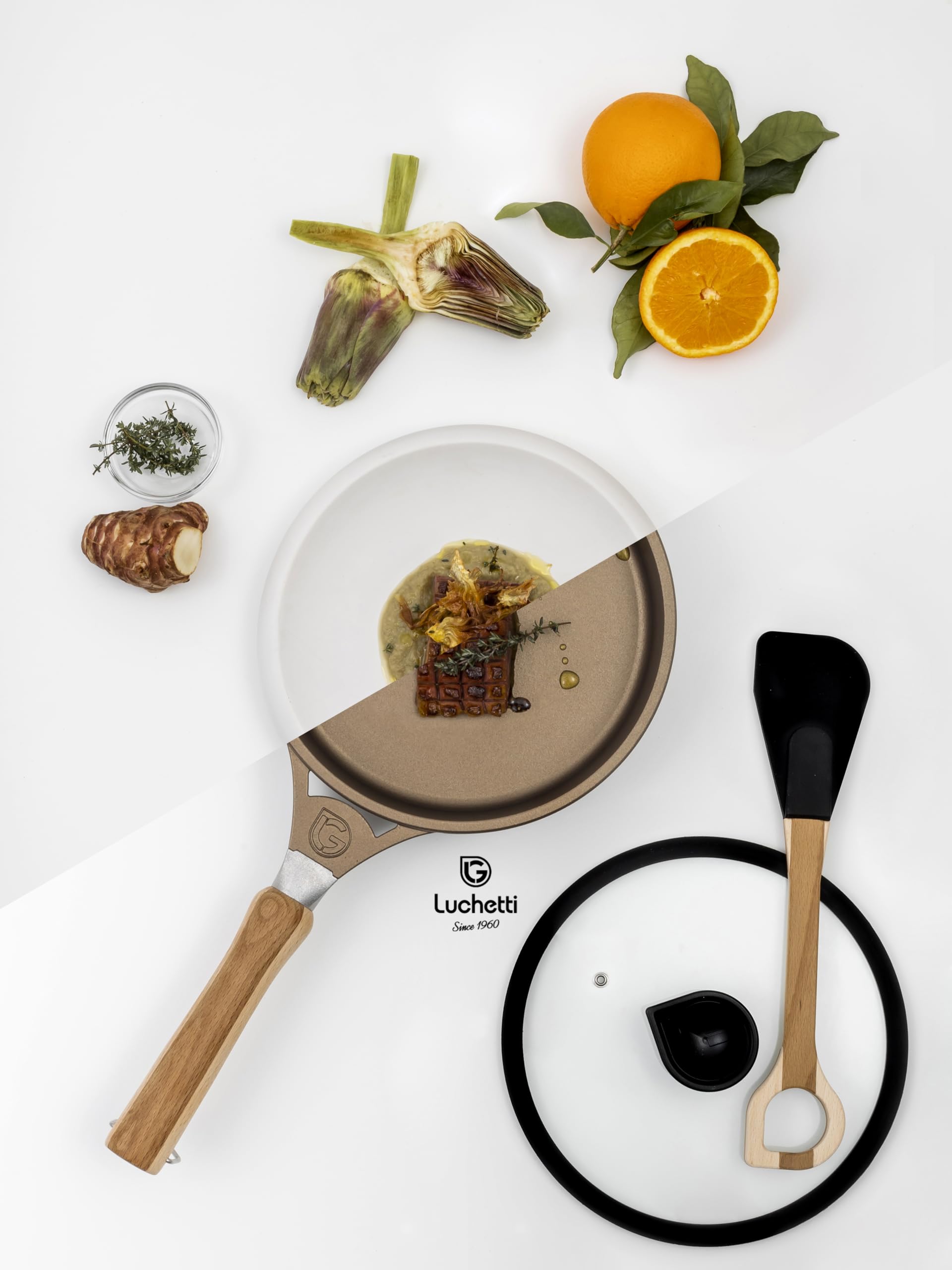 Luchetti K360 padella antiaderente professionale - Con manico removibile - Utilizzabile anche in forno (Per Induzione, 32cm)