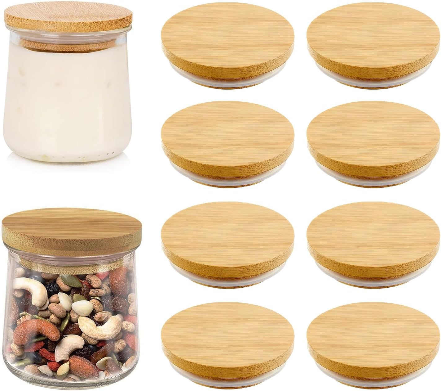 DIKAAFU 8 Pack Oui Yoghurt Jar Lids with Yoghurt Bottle