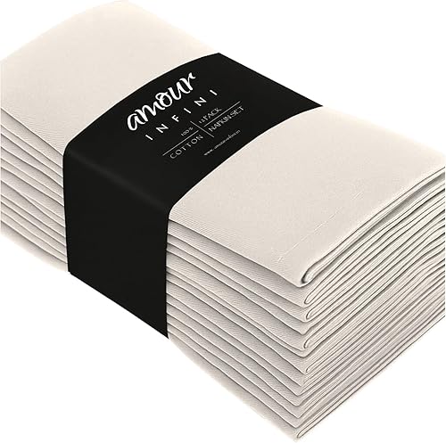 AMOUR INFINI Juego de 12 servilletas de tela de algodón, servilletas suaves con bordes con dobladillo, calidad de hotel de 18 x 18 pulgadas para