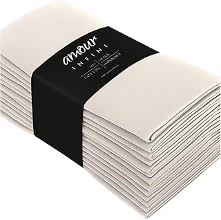 AMOUR INFINI Cotton Cloth Napkins Set of 12 - Soft Dinner Napkins with Hemmed Edges, Hotel Quality 18x18 Inch for Home Dining, Table Decor (Beige)