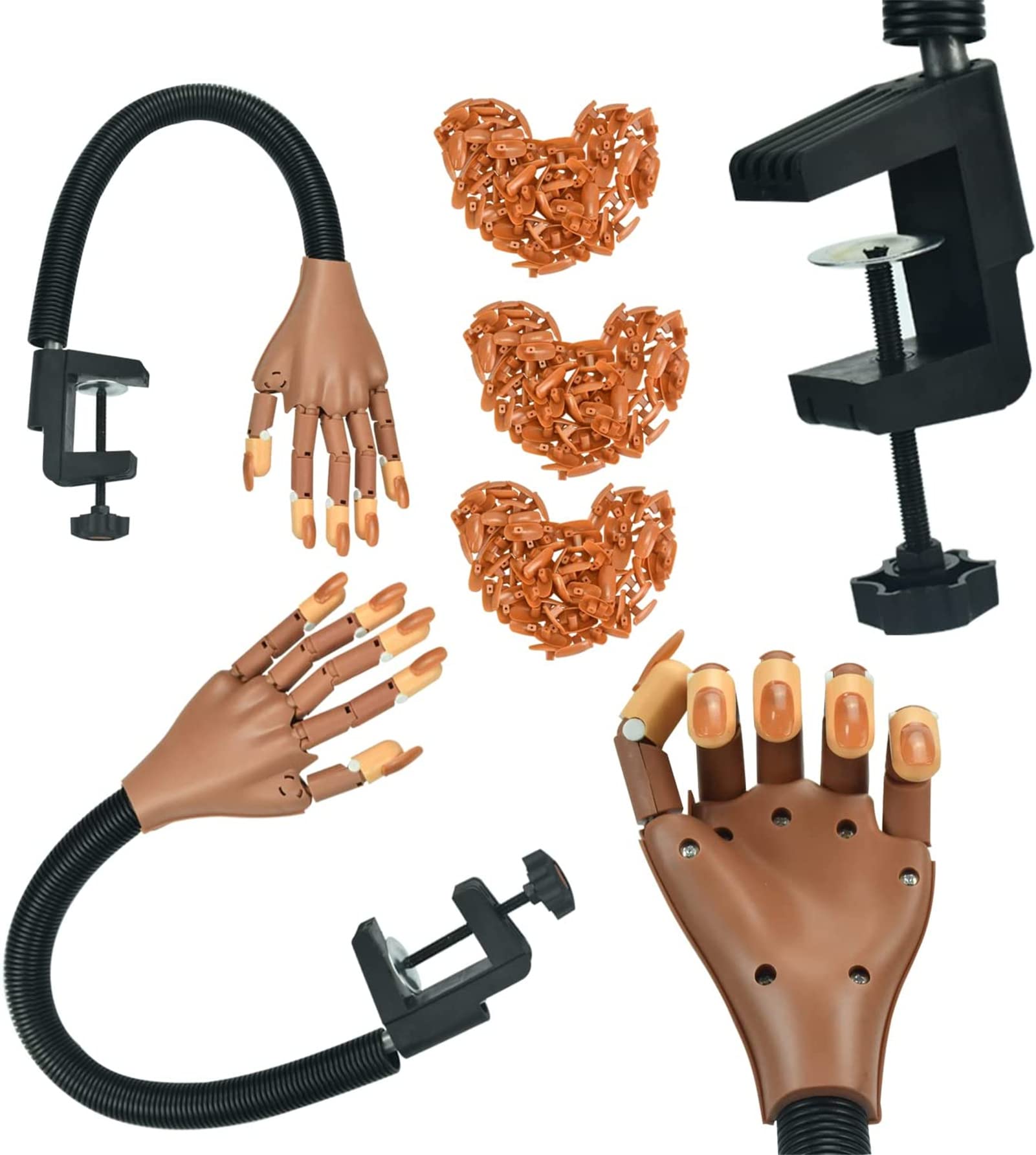 Mano de Práctica de Uñas con 300 Piezas Uñas Postizas, Falsas-Mano de Práctica para Manicura Ajustables Flexibles de Uñas Artificiales para Manicura de Uñas DIY