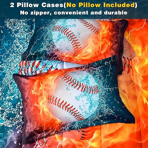 Miniatura 6 de Andency Edredón de béisbol tamaño matrimonial (79 x 90 pulgadas), 3 piezas (1 edredón de béisbol, 2 fundas de almohada), juego de edredón deportivo