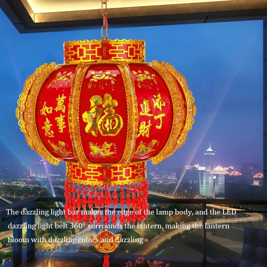 LIOONS Chinese Lanterns,fu Character Led Lantern,Acrylic Lampshade 360°Rotating Hanging Lantern,Paper Lantern Lamp