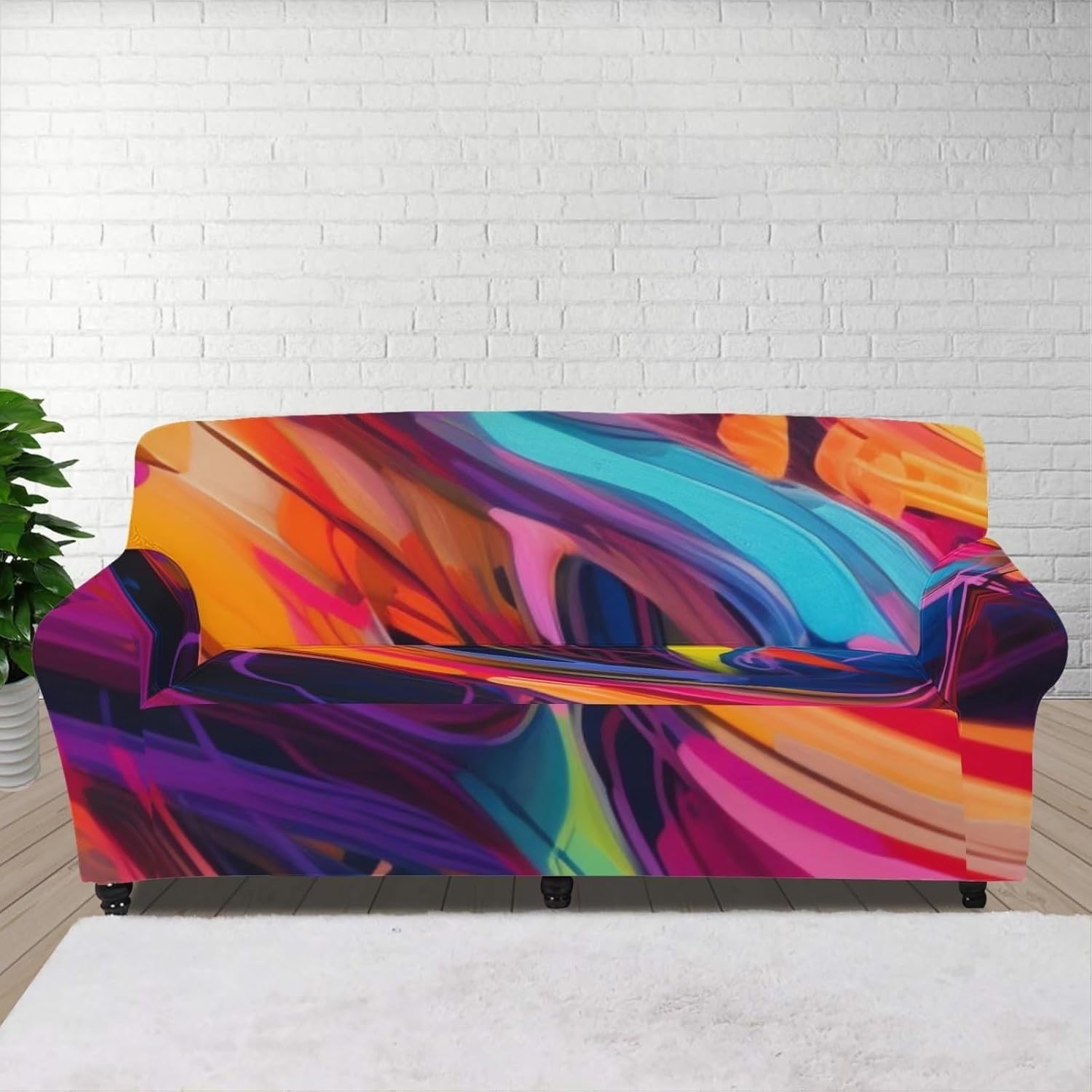 Multi-Colour Fluid Painting Stretch Sofa Cover Wear-Resistant Abstract Art Graffiti Paintings Universal Elastic Anti Slip Sofa Cover Washable Polyester Couch Cover M