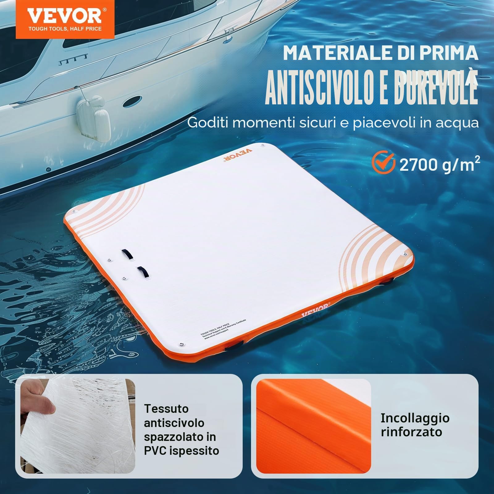 VEVOR Pontile Gonfiabile Galleggiante, Piattaforma per pontile Gonfiabile, Tappetino Antiscivolo per Acqua Galleggiante con Scala Staccabile e Borsa per Il Trasporto Portatile, Piattaforma