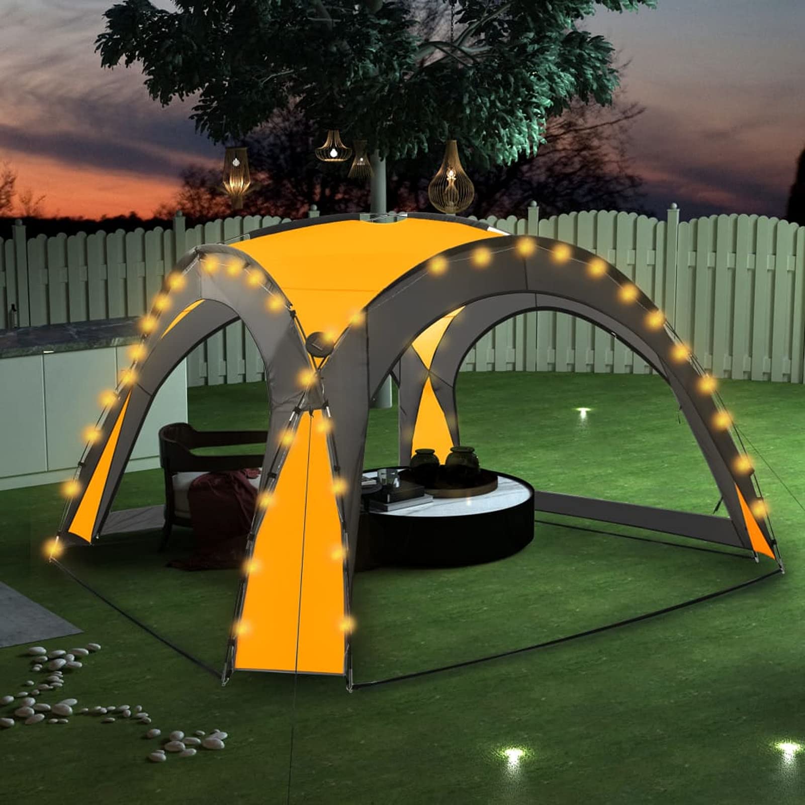 Partyzelt mitund 4 Seitenwänden, Party Deko, Festzelt, Pavillon, Garden Decoration, Canopy Tent, Lagerzelt, Gartenpavillon, 3,6 x 3,6 x 2,3 m Gelb