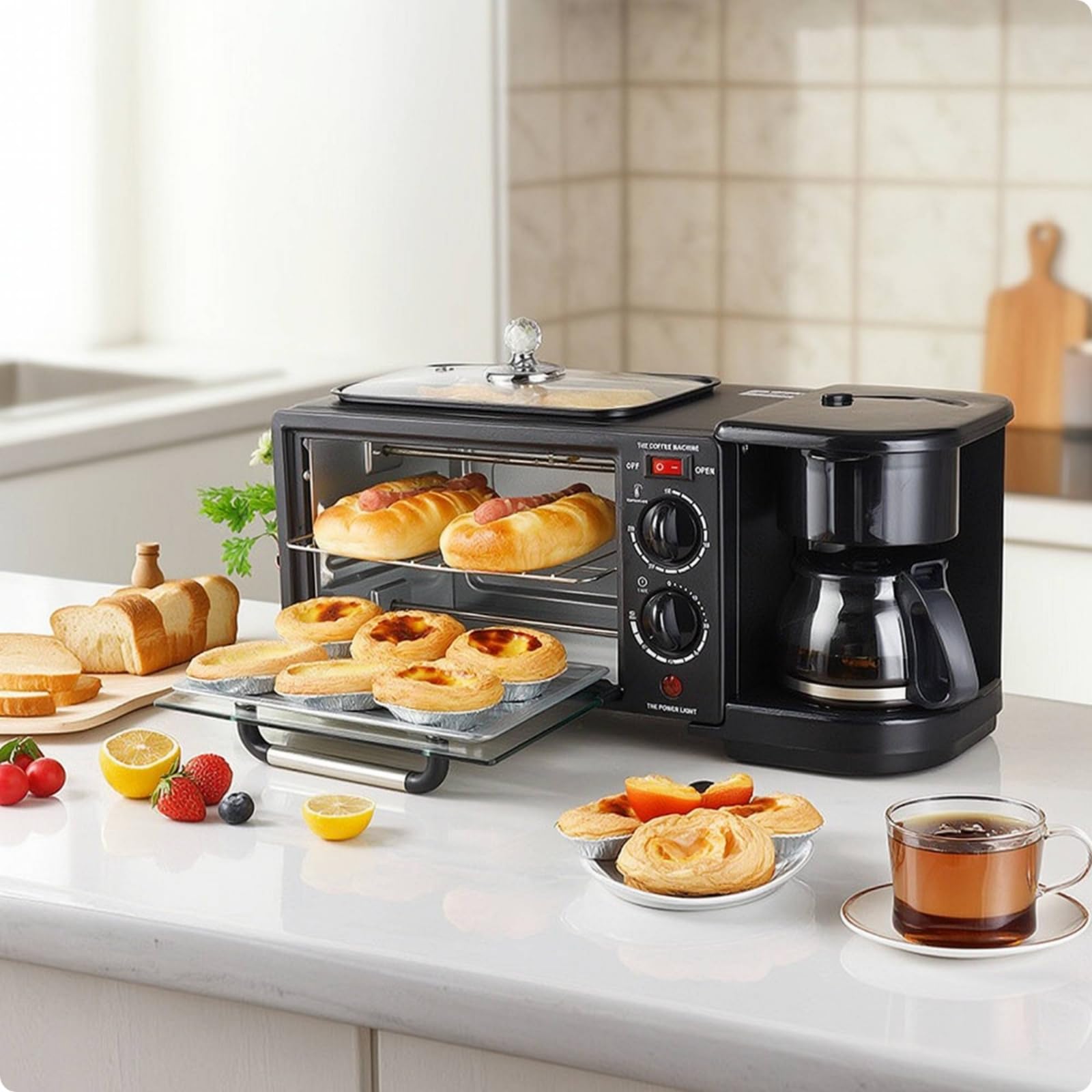 KESOTO Forno Tostapane con Macchina da Caffè E Funzione Riscaldamento per Preparare Bevande Calde Adatto per Colazione E Snack