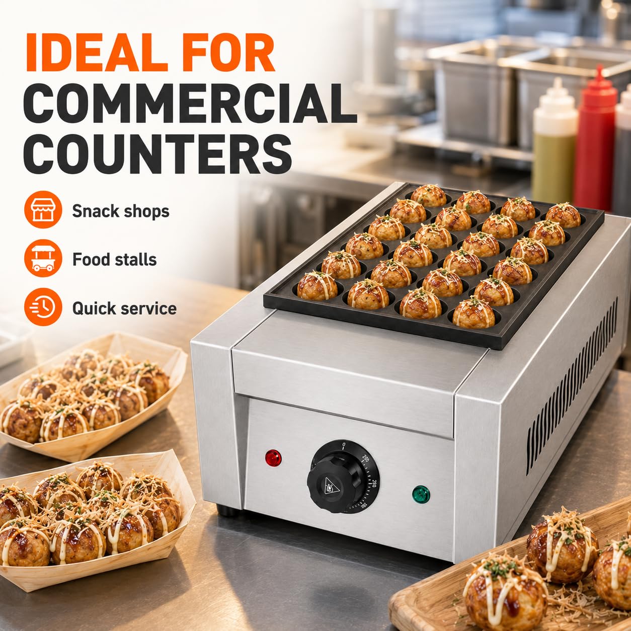 Takoyaki Maker, pentola a gas antiaderente a 28 fori con controllo del