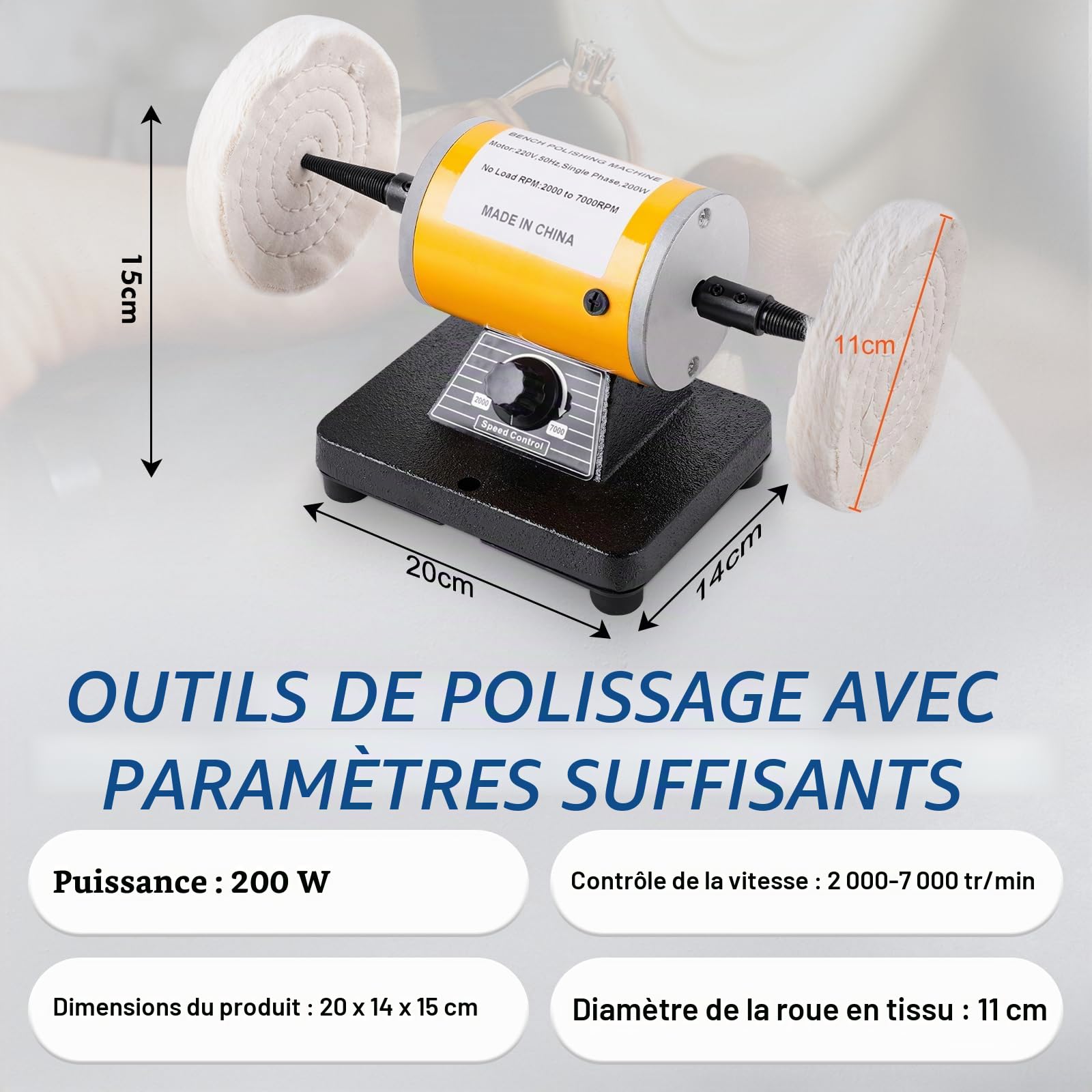 BAOSHISHAN Machine de polissage de tour de polisseur de banc polissant la polisseuse à vitesse variable de moteur 220V