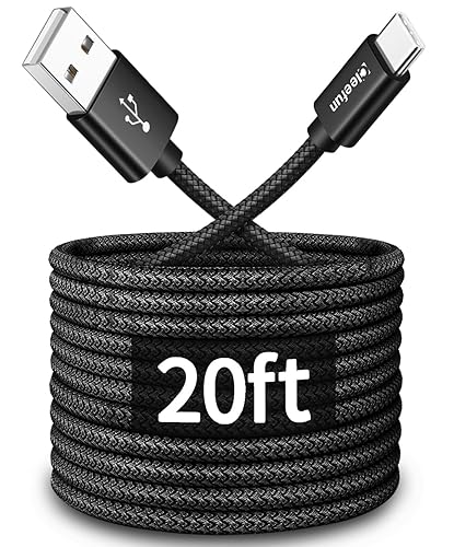 CLEEFUN Cable tipo C de 20 pies de largo, USB A 2.0 a USB C, cable de carga trenzado de nailon compatible con Samsung Galaxy Note, L-G, Moto, Pixel,