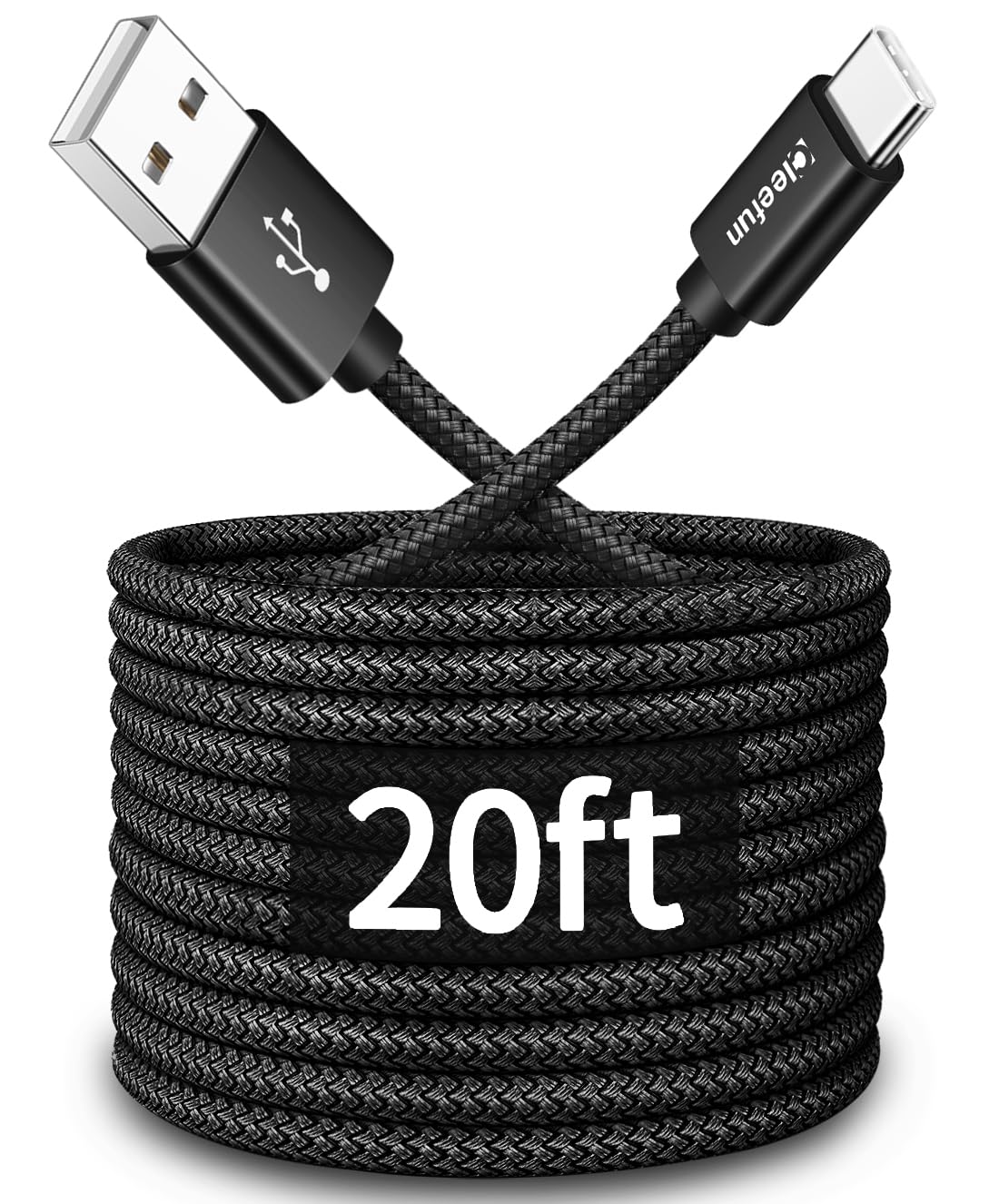CLEEFUN Long USB C Cable 20ft, USB to USB-C Charging Cable - 20 Foot Type C Charger Cord for iPhone 16 15 Series, Samsung Galaxy Series and Other USB-C Devices - Nylon Braided