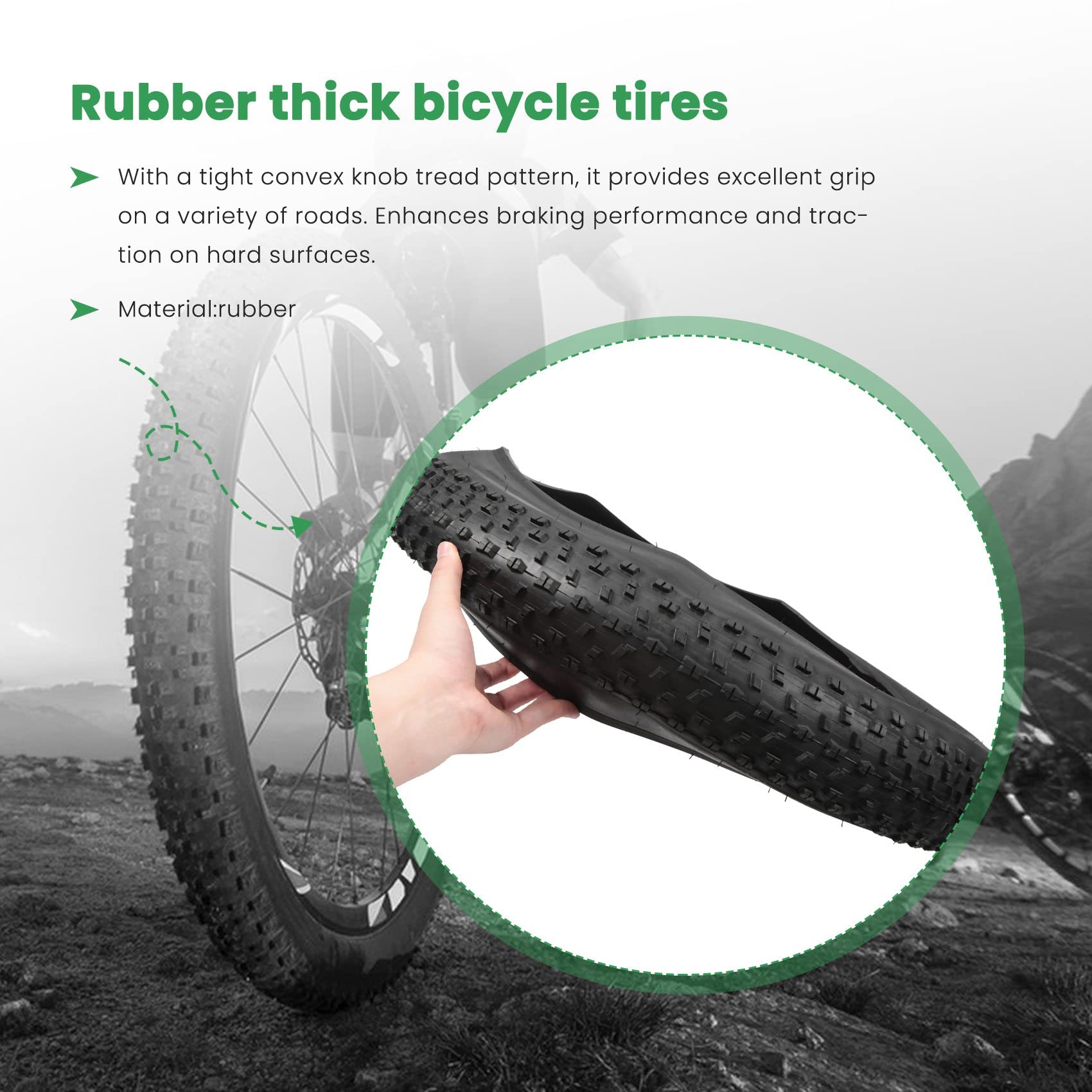 Pneumatico per Bicicletta, Pneumatici Pieghevoli di Ricambio per Bicicletta elettrica, Pneumatici Larghi per Mountain Bike e Bici da Neve, 26x4,0 Pollici