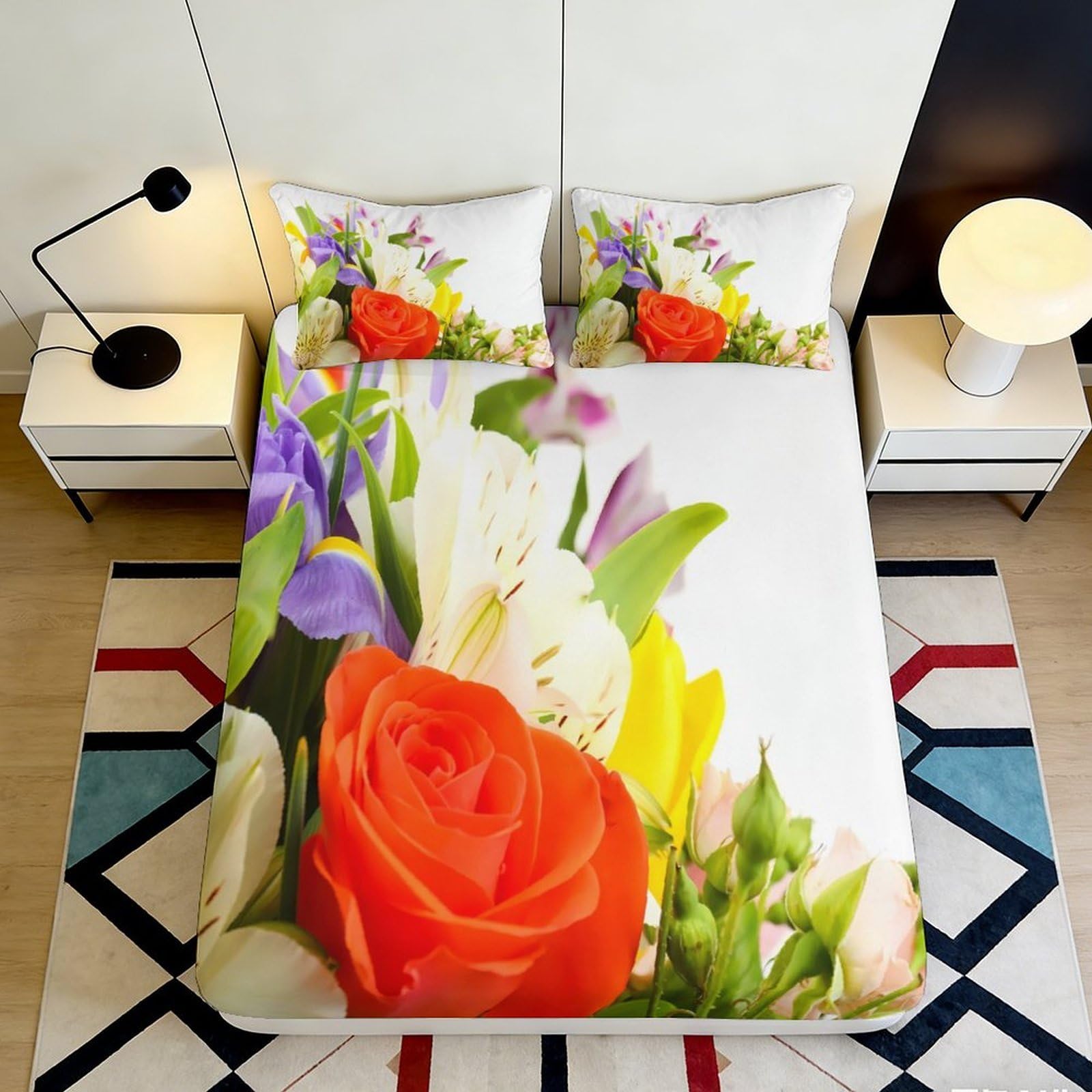 3D Printed Rooster Pattern Fitted Sheet Microfiber Non-Slip Deep Pocket Rooster Mattress Fitted Cover for Bedroom 180x200x25cm