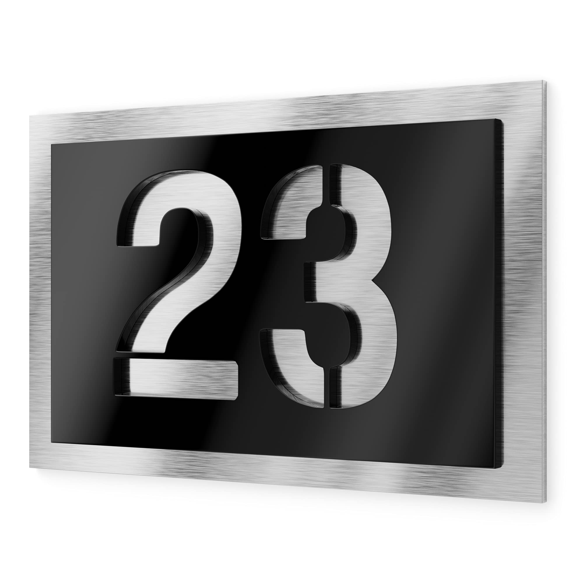 placa número para casa exterior – 215x150 mm, negro, acero inoxidable V2A (AISI 304), personalizable
