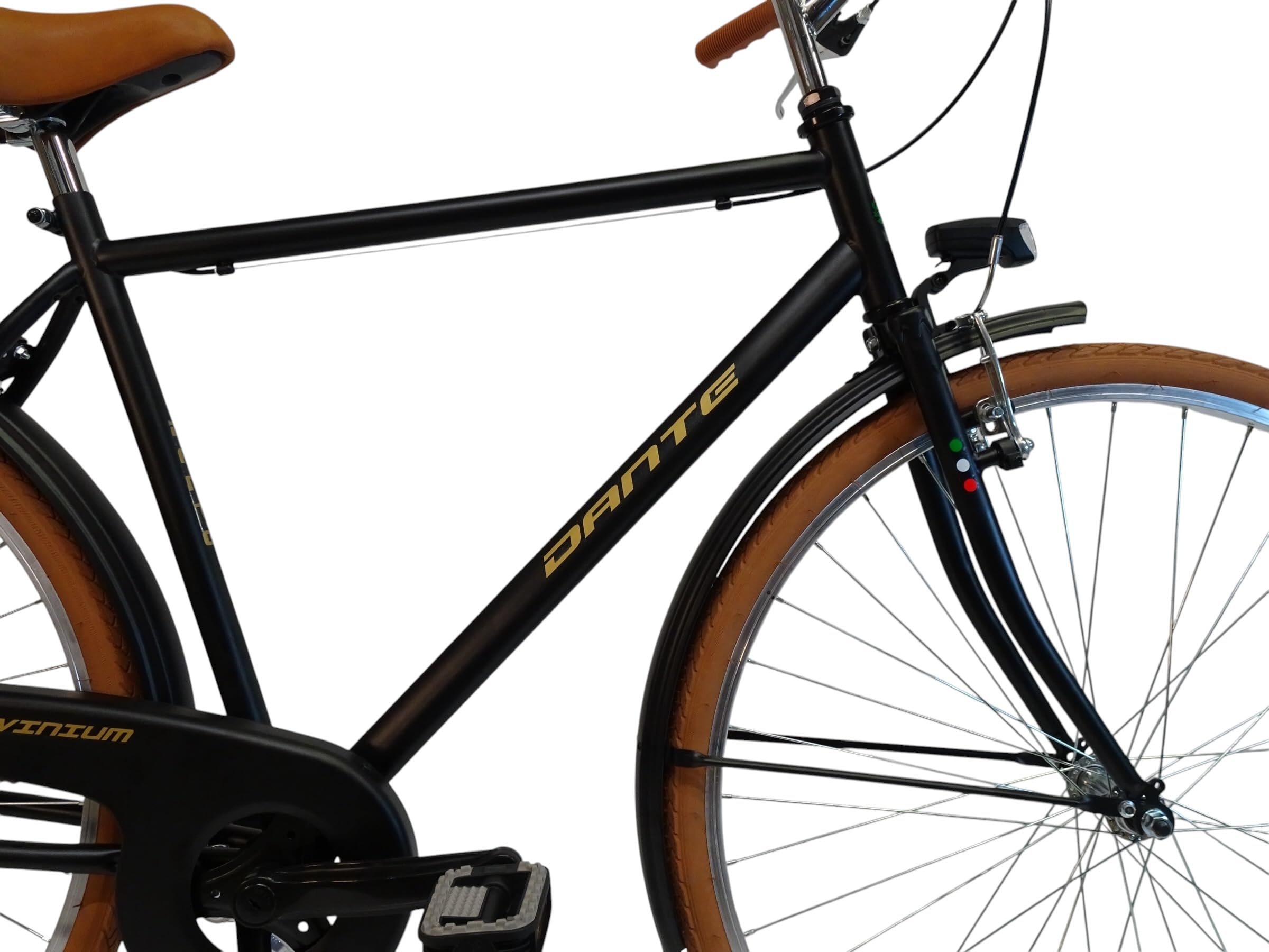 Bici da Città calssica da uomo, Telaio in Acciaio, Ruote 28", Monomarcia 1V, Freni V-Brake, con Portapacchi Posteriore e Luci, Stile Retrò, particolari miele