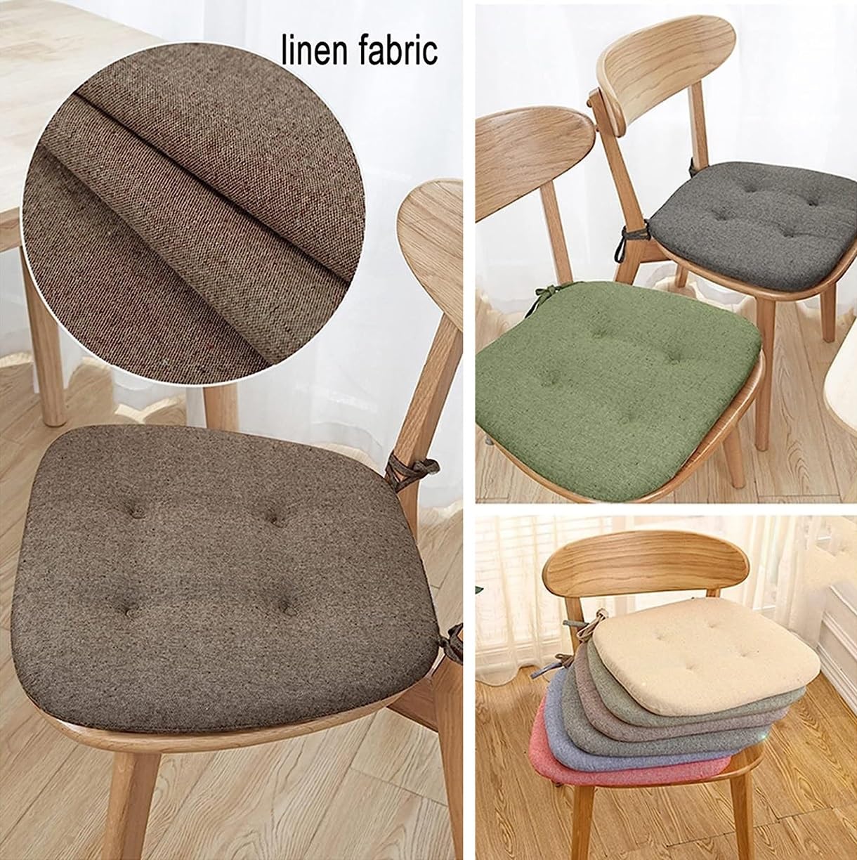 Cojín para Silla de Comedor con Lazos, cojín para Asiento de Cocina con Forma de Herradura, Almohadillas para Silla de Comedor, se Pueden Usar de Doble Cara