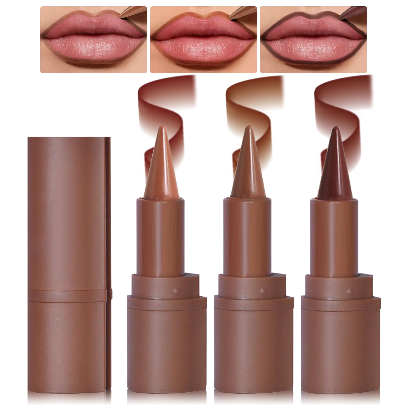 UAOE 3 Colors Gradient Lip Liner Pencil Brown Lip Liner Set and Lipstick Combo High Pigmented Velvet Matte Lip Crayon Long Lasting for Women Lipstick