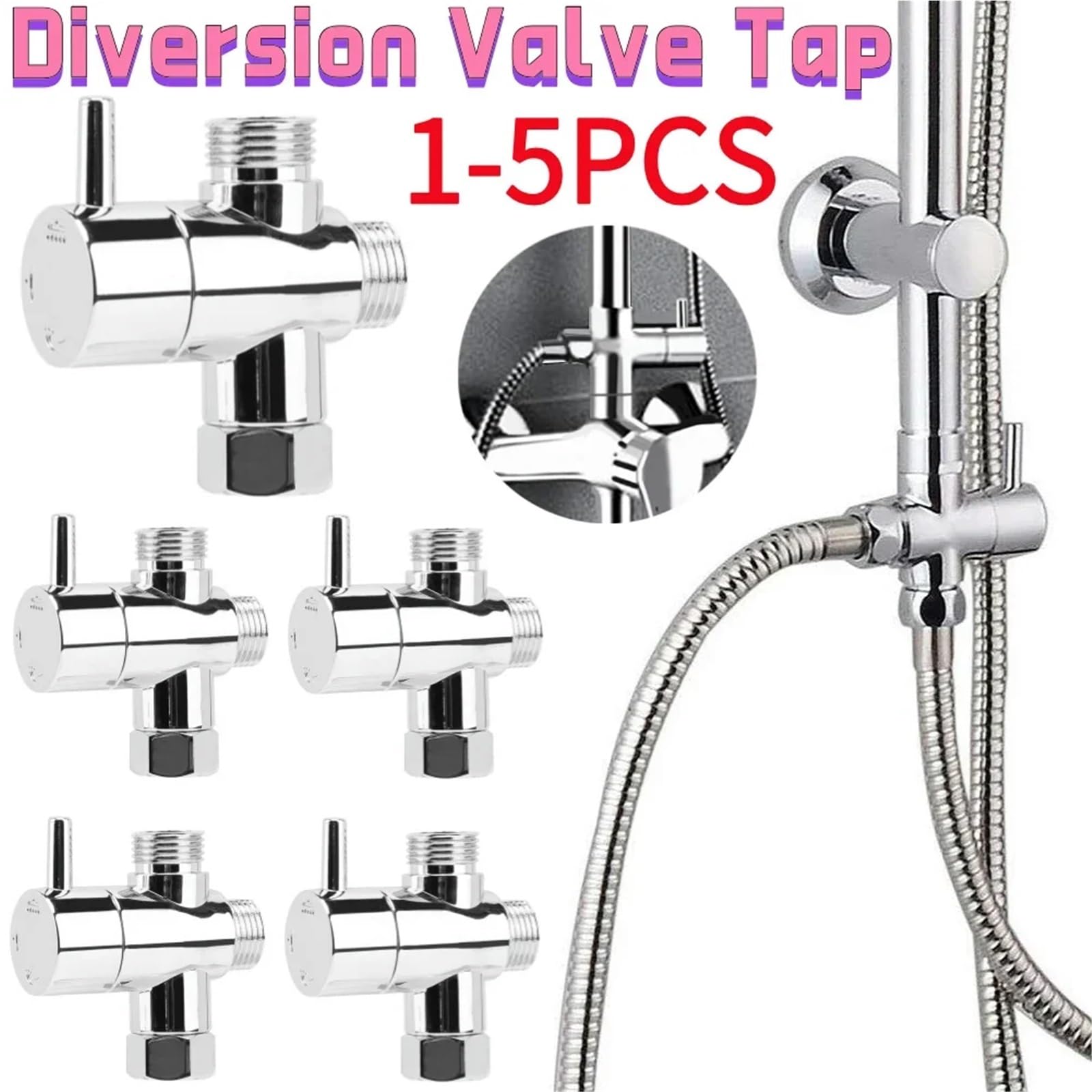 1-5 piezas de válvula desviadora, grifo antirayaduras, cabezal ducha desviador, brazo 3 vías, baño para Baño de Cocina(5PCS)