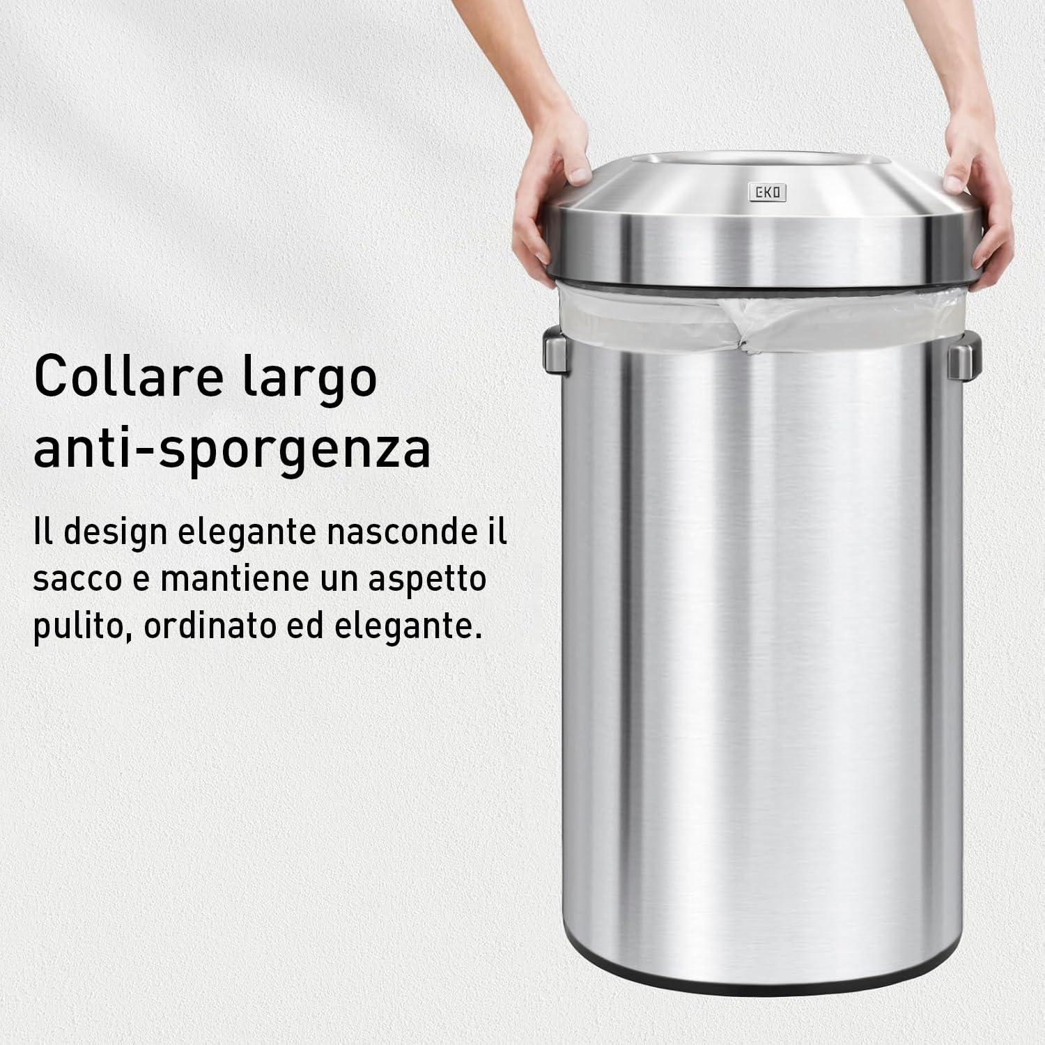 EKO Pattumiera con Coperchio Aperto, Finitura in Acciaio Inox Spazzolato, 90 Litri