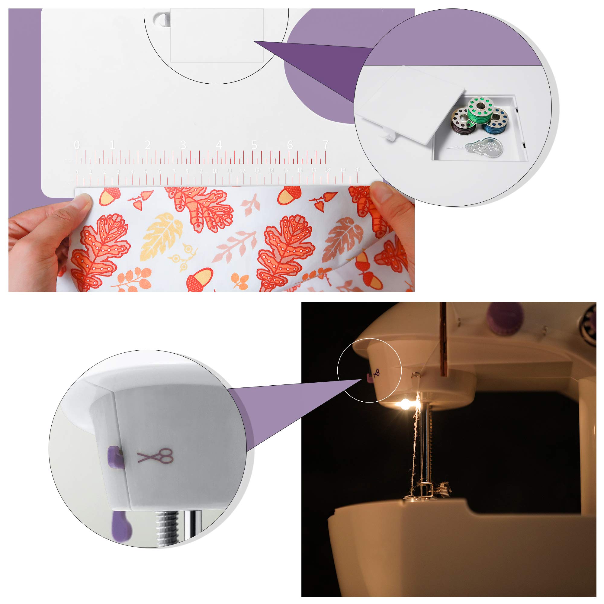 KPCB Mini Máquina de Coser con Kit de Costura y Gran Mesa de Costura, Fácil de Usar y Práctica (Instrucción en Español)