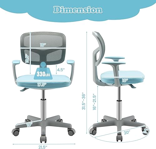 Miniatura 3 de Giantex Silla de escritorio para niños, silla giratoria de computadora para niños de altura ajustable con soporte lumbar en forma de Y y ruedas
