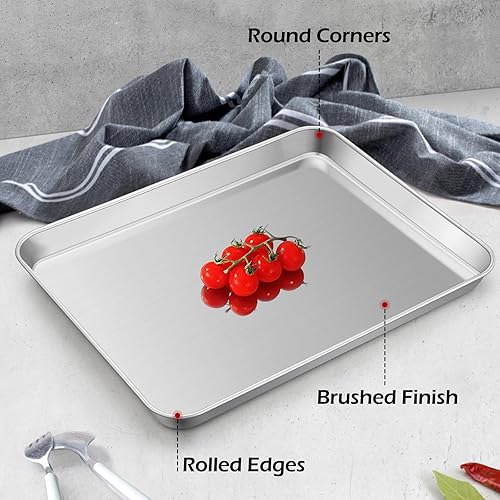 Miniatura 3 de Leonyo - Juego de 2 bandejas para hornear, de acero inoxidable de 16 x 12 pulgadas para hornear, bandeja de metal profundo de 1 pulgada para horno,