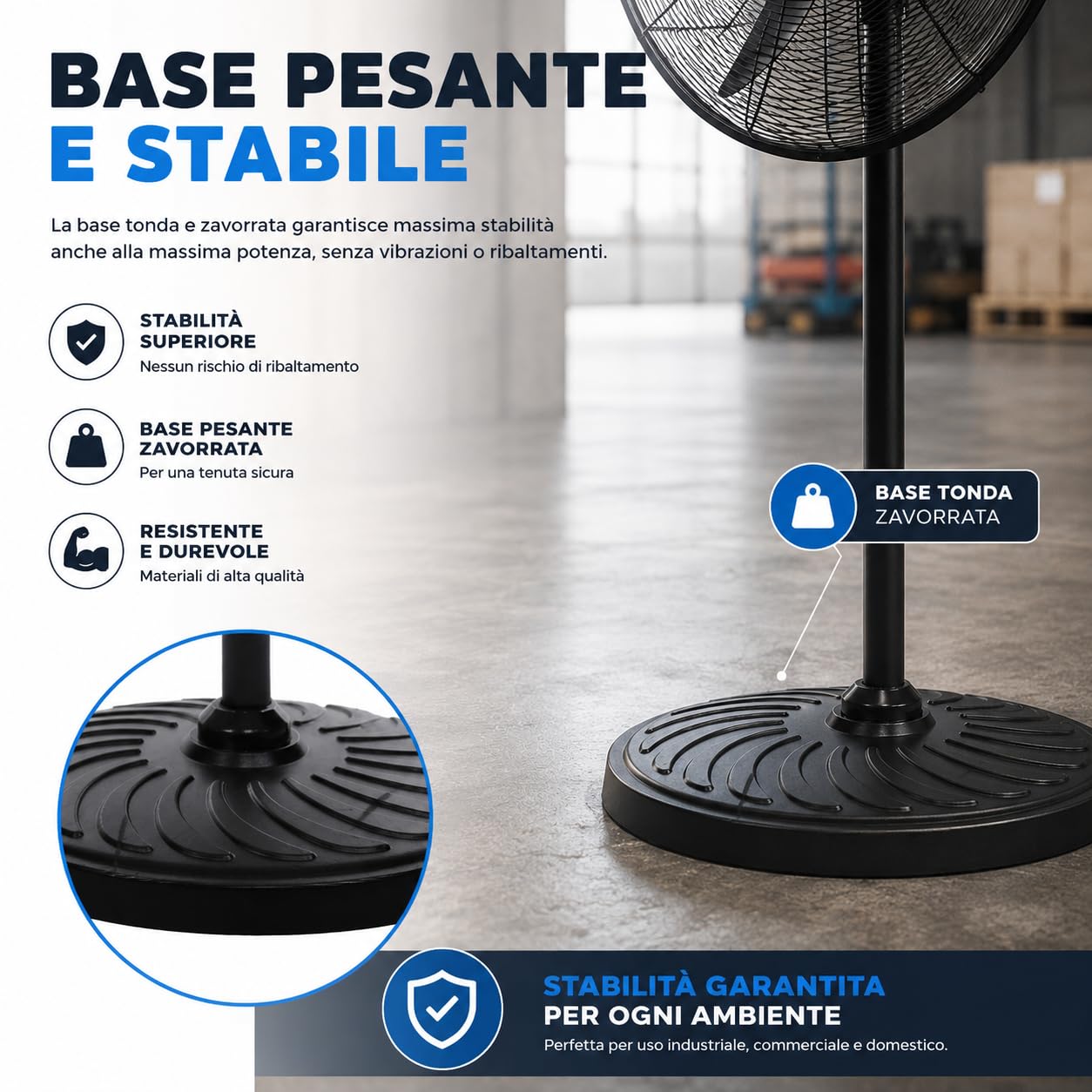 Ventilatore Industriale 2 in 1 a Piantana e Parete Ø66 cm 130W con Staffa da Muro Inclusa, Oscillazione, Altezza 160 cm, 3 Velocità, Pale in Metallo Professionali