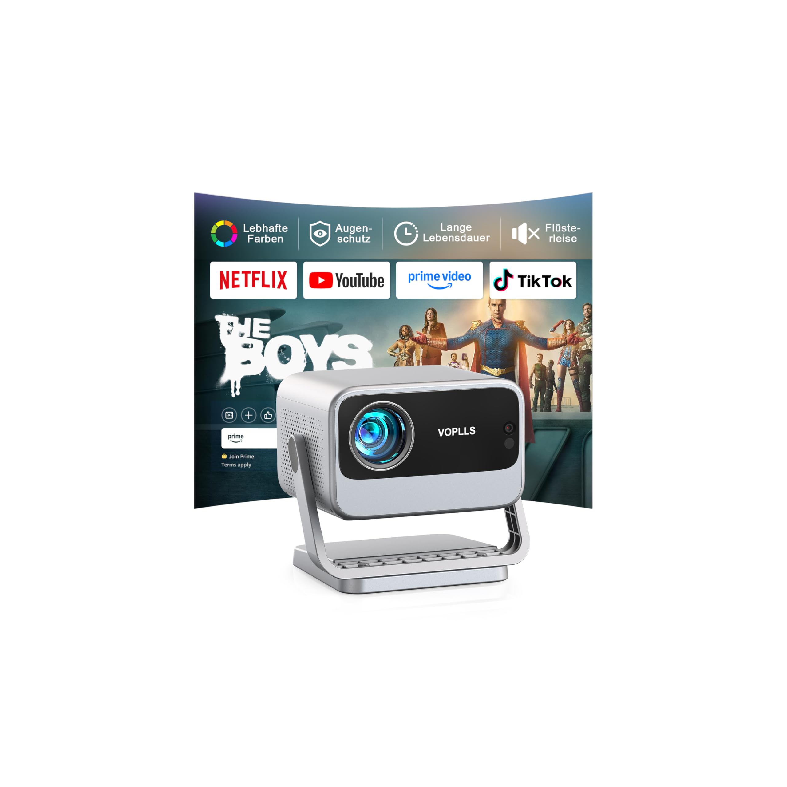 Mini Beamer, VOPLLS 20000L WiFi Bluetooth Beamer Full HD 1080P Unterstützt, Tragbar Video Projektor mit 50% Zoom, Heimkino Projektor für Handy, Tablet/Laptop/PC/TV-Box, HDMI, USB, AV