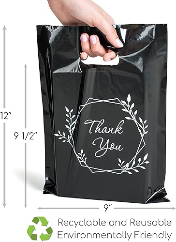 Miniatura 5 de 100 bolsas de 1.5 mil de grosor, 9 x 12 pulgadas, bolsas de agradecimiento con asas extra brillantes, perfectas para mercancía, empresas y venta al