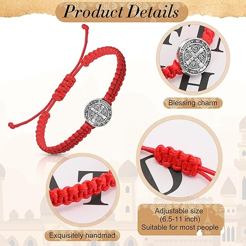 Miniatura 3 de Fumete 2 pulseras católicas de San Benito, regalos de medalla de San Benito, pulseras de cuerda ajustables, regalos religiosos para hombres y
