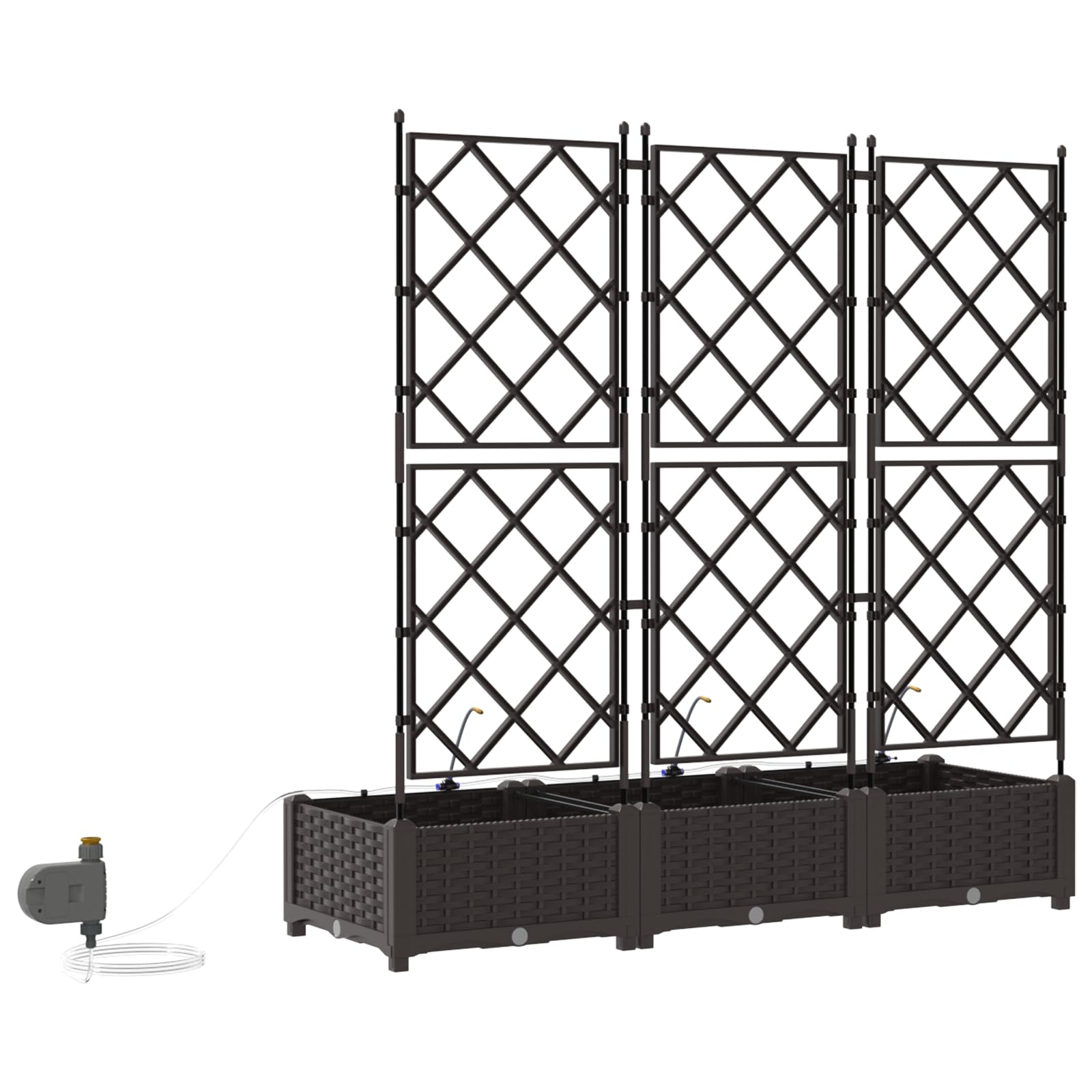 Macetas altas con sistema de riego y enrejado, juego de 3 unidades, color marrón, rectangular, 120 x 40 x 126 cm, para jardín, balcón, terraza, plástico resistente, mate, interior y exterior
