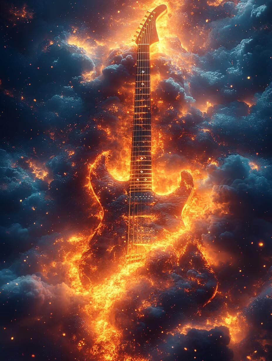 Płomień malowanie według numerów dla dorosłych, DIY gitara malowanie według liczb, kreatywne hobby dla dorosłych, malowanie według numerów za pomocą pędzli i akrylu, nowoczesne obrazy do salonu
