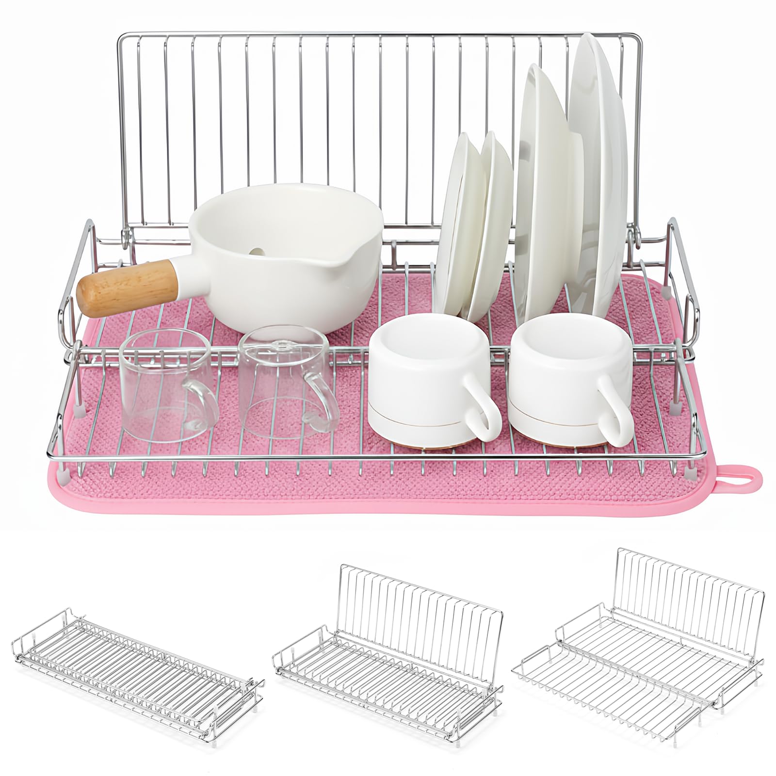 Fodable Dish Drying Rack, Stainless Steel Dish Drainer for Small Kitchen
