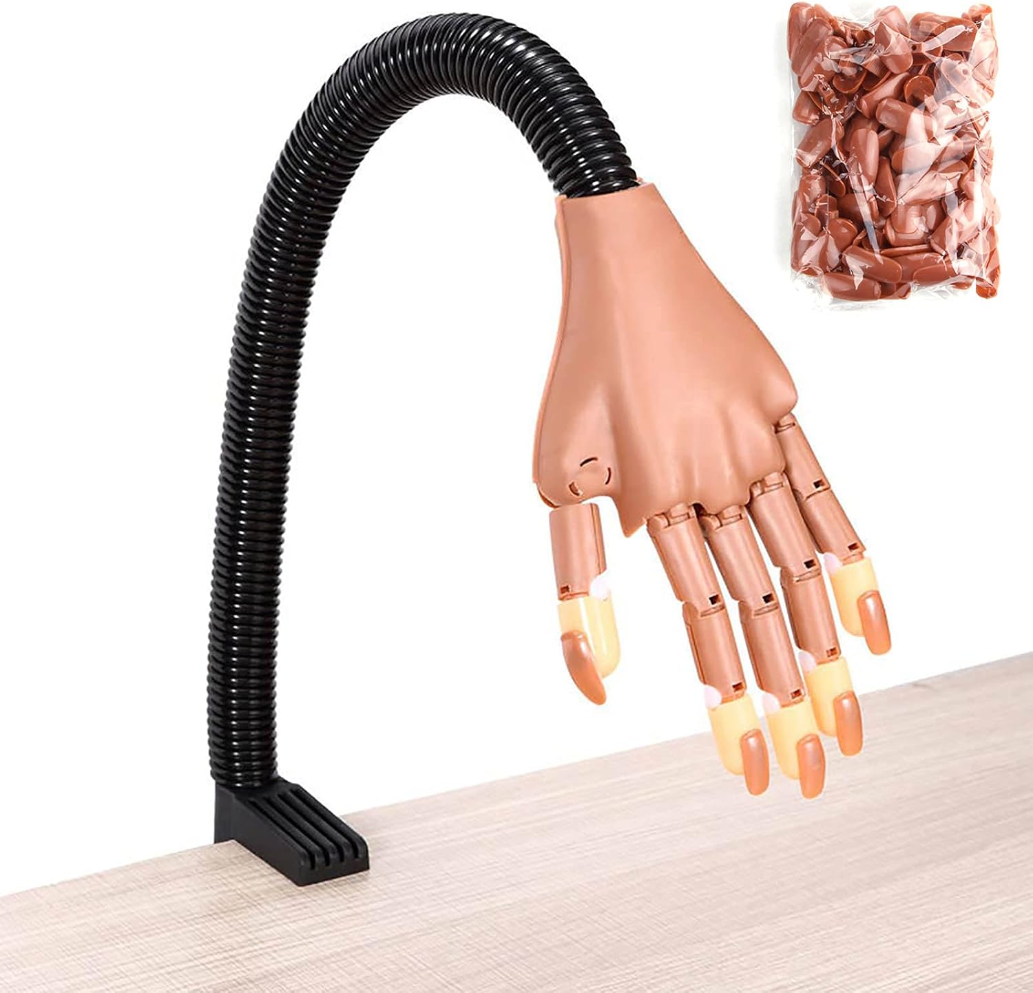 Nail Art Practice Hand Professional with 100Pcs Nail Tips Adjustable Plastic Practice Model DIY Manicure Tool Flexible & Soft