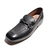 Gancini Black 10.5 EE Pebbled Leather Pago Men's Dress Strap Loafers (Salvatore