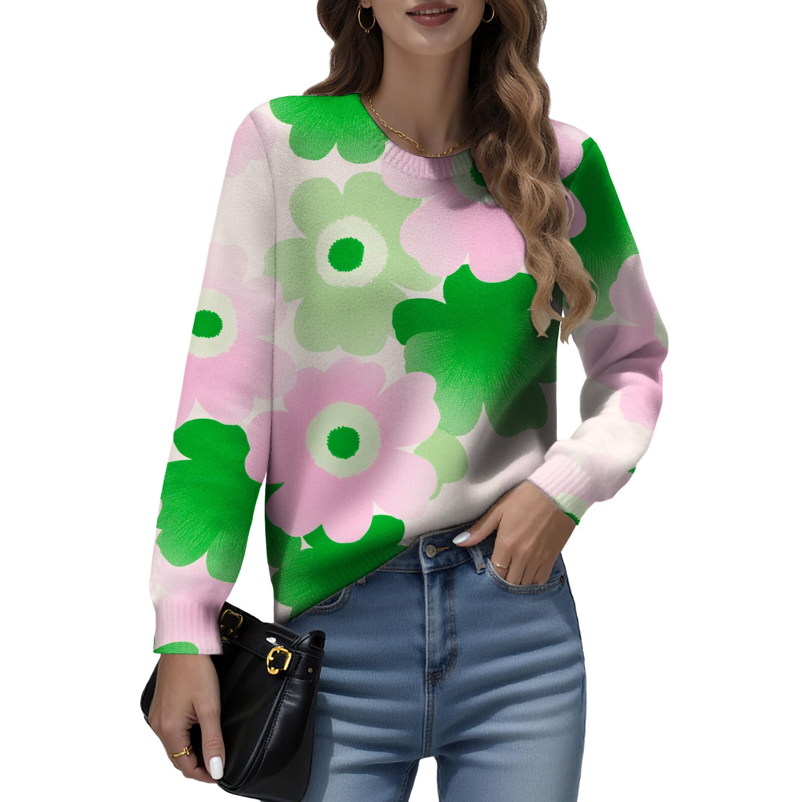 LIZALIG Women Top Pink Long Sleeve Flower Pattern Lightweight Soft Fashion Casual Floral Print for Fall Outfits