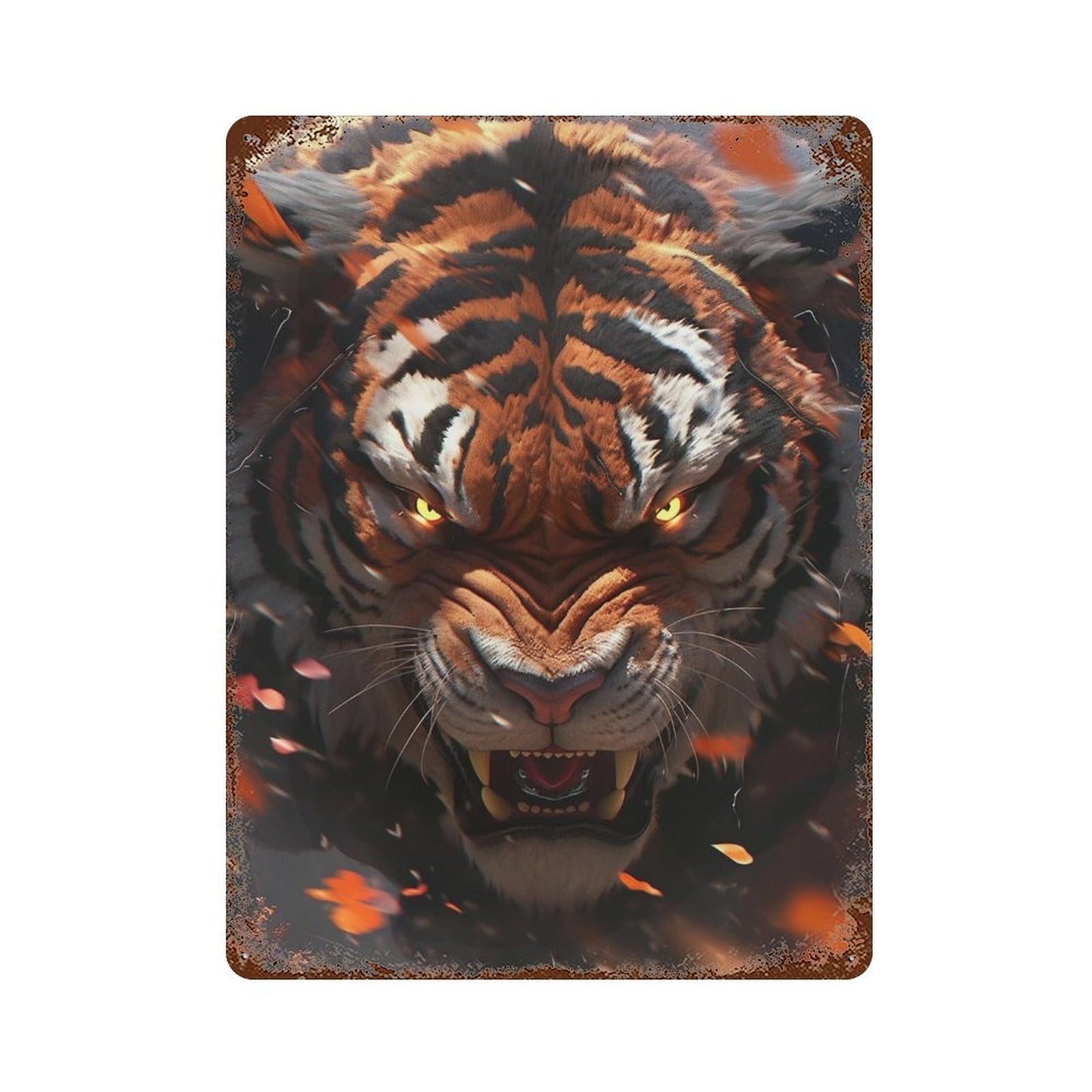 Decorative Tin Sign with Tiger Roar Power Wildlife Design 15.7"x11.8", for Basement, Hobby Room And Garage Decor, Farmhouse Wall Decor