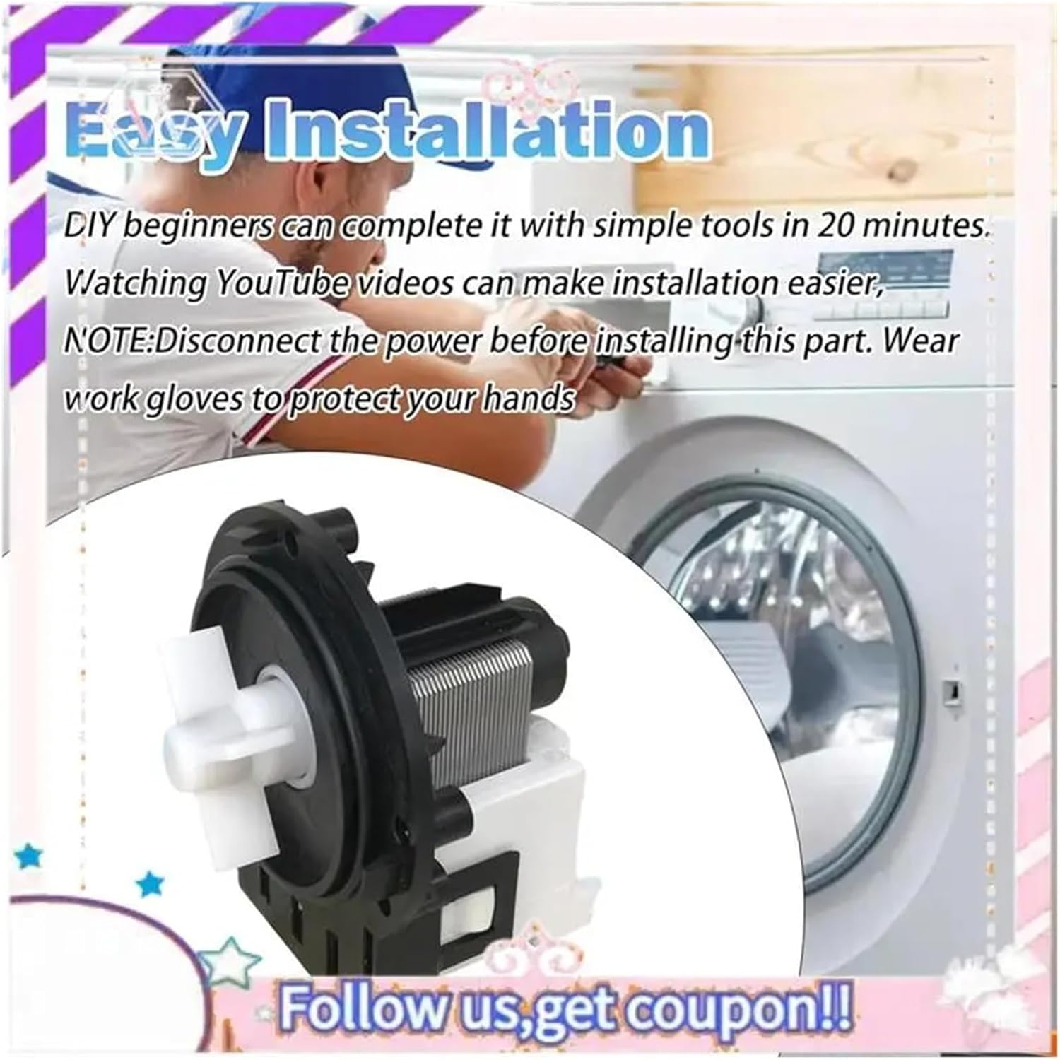 Drum Washing Machine Drain Pump Motor Assembly, Compatible For BPX2-2L 5859EN1004J ， Washer Water Drainage Repair Parts Accessories