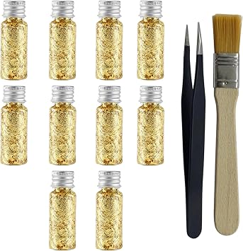 12Pcs Gold Leaf Sheets Set,Edible Gold Leaf for Cakes,Edible Gold Leaf for Cakes, Gold Foil Decoration for Baking, Dessert Presentation, Golden Colour