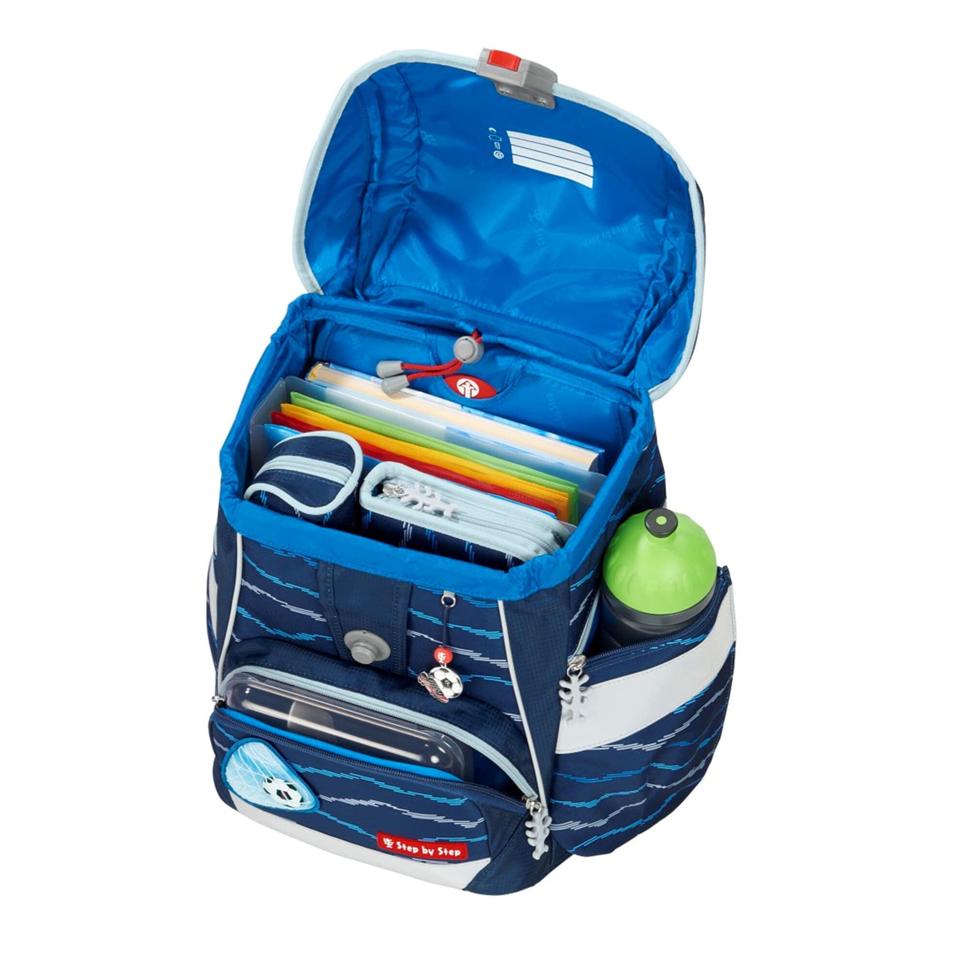 Step by Step Schulranzen-Set 2IN1 Plus „Soccer Lars“ 6-teilig, ergonomischer Tornister, höhenverstellbar mit Hüftgurt, für die Grundschule, ab der 1. Klasse, 19L, blau, Fußball-Design