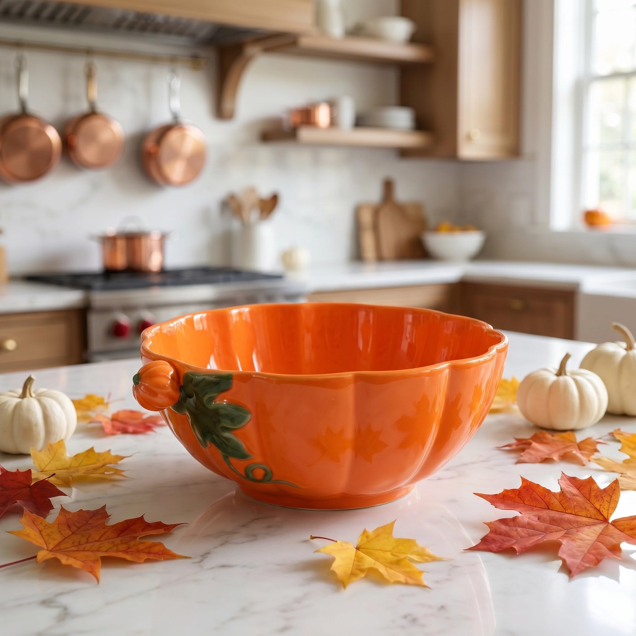 Zerodeko Bol à soupe citrouille en céramique | 1300 ml | Récipient citrouille orange pour une fête d'Halloween | Vaisselle automnale idéale pour offrir, pour les repas de fêtes et la