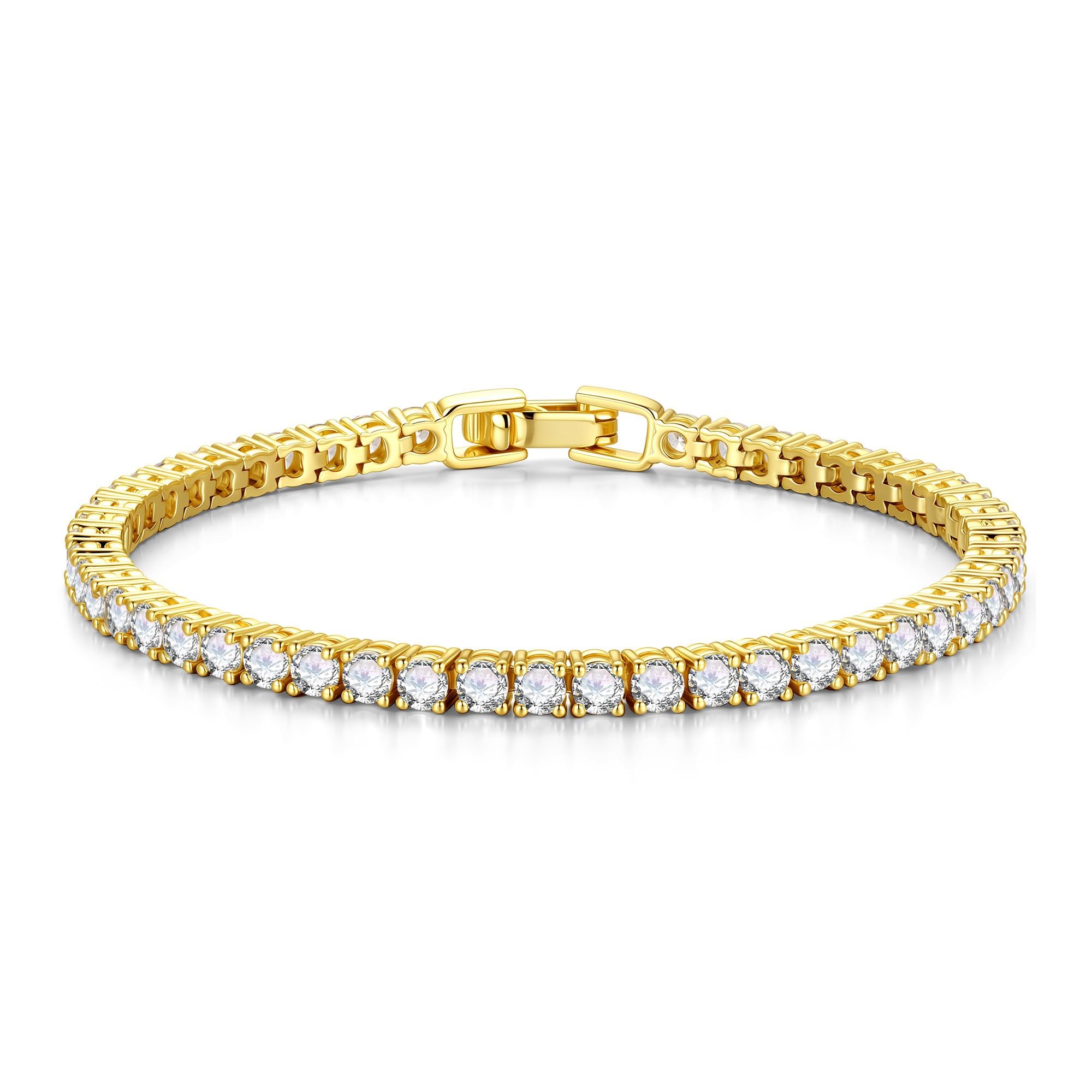 ZephyrHome Pulsera de Tenis Mujer Oro Brillante – Brazalete Clásico con Circonita Cúbica de 4mm, Pulsera Dorada Elegante y Brillante, Joyería de Moda para Cumpleaños, Aniversario o Día de la Madre, 16,5cm