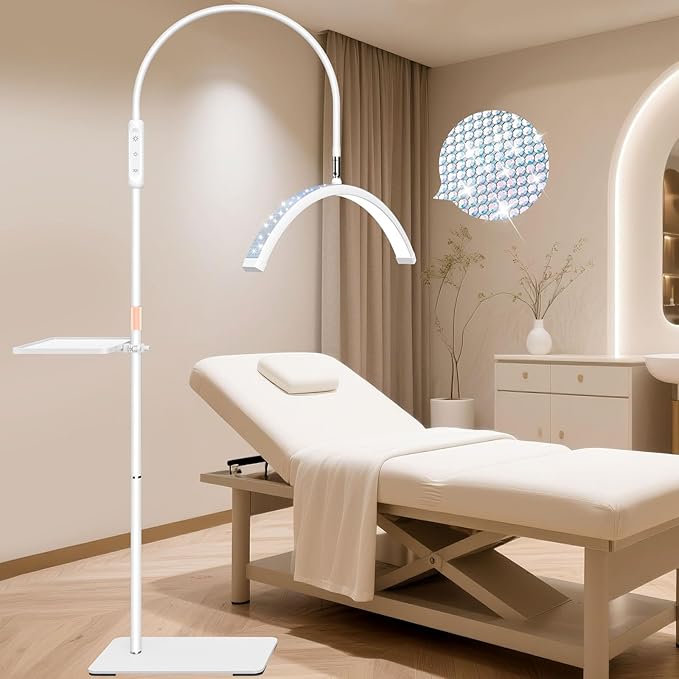 Fitlume Lash Light for Eyelash Tech, Led Half Moon Glitter lash lamp Light Lamp for Tattoo, Lash Extensions, Nail, Beauty, for Esthetician & Artists, Adjustable Height, with Tray, Rhinestone Diamond