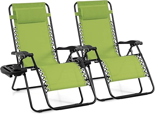 Giantex 2 sillas de gravedad cero, tumbona para exteriores con soporte para tazas, sillas plegables para patio, piscina, césped, balcón