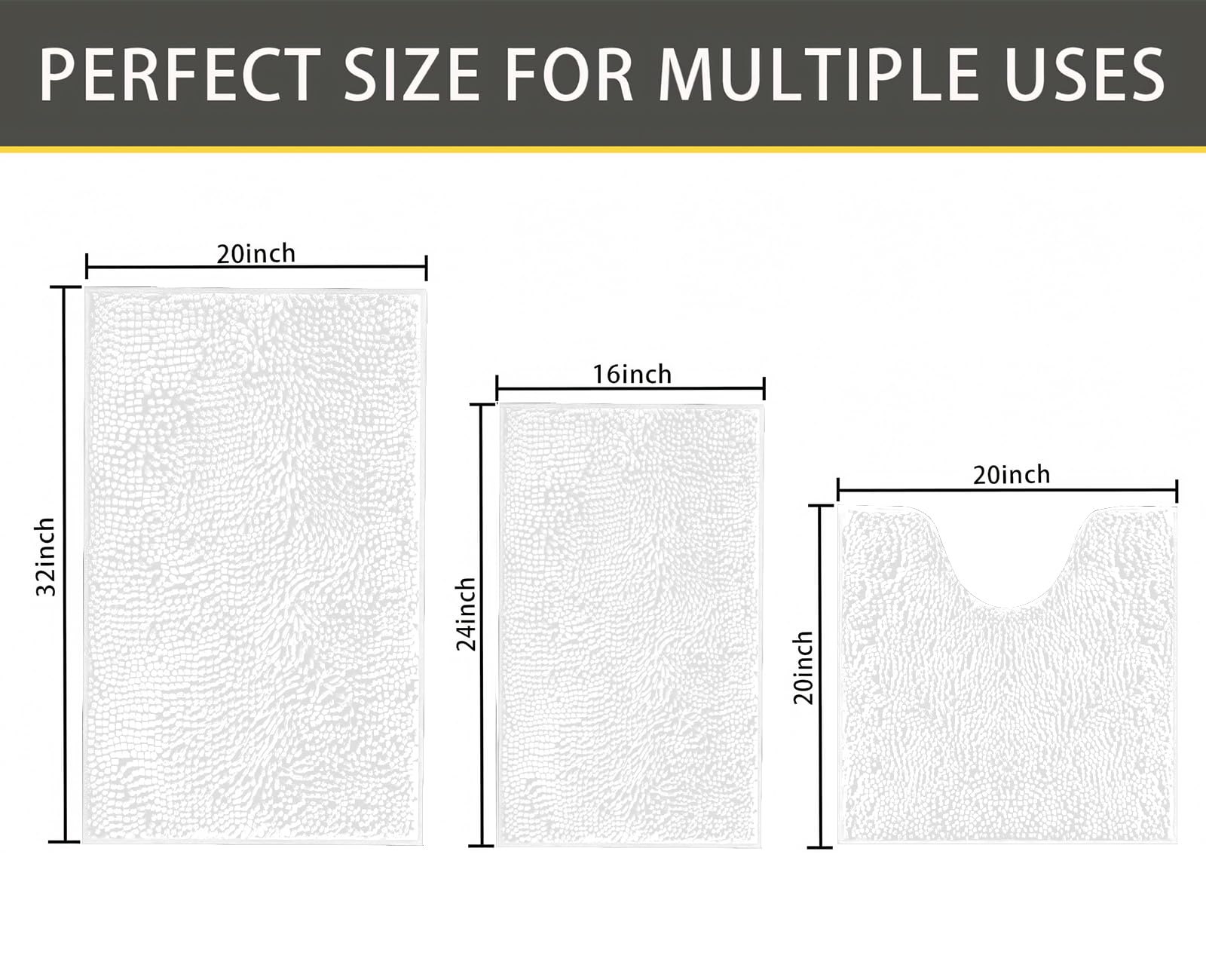 RUN HELIX Chenille Bath Mat, Non Slip Extra Soft Bath Toilet Mat 3 Pieces, Super Absorbent Bath Rug for Bathroom Bedroom - Image 2