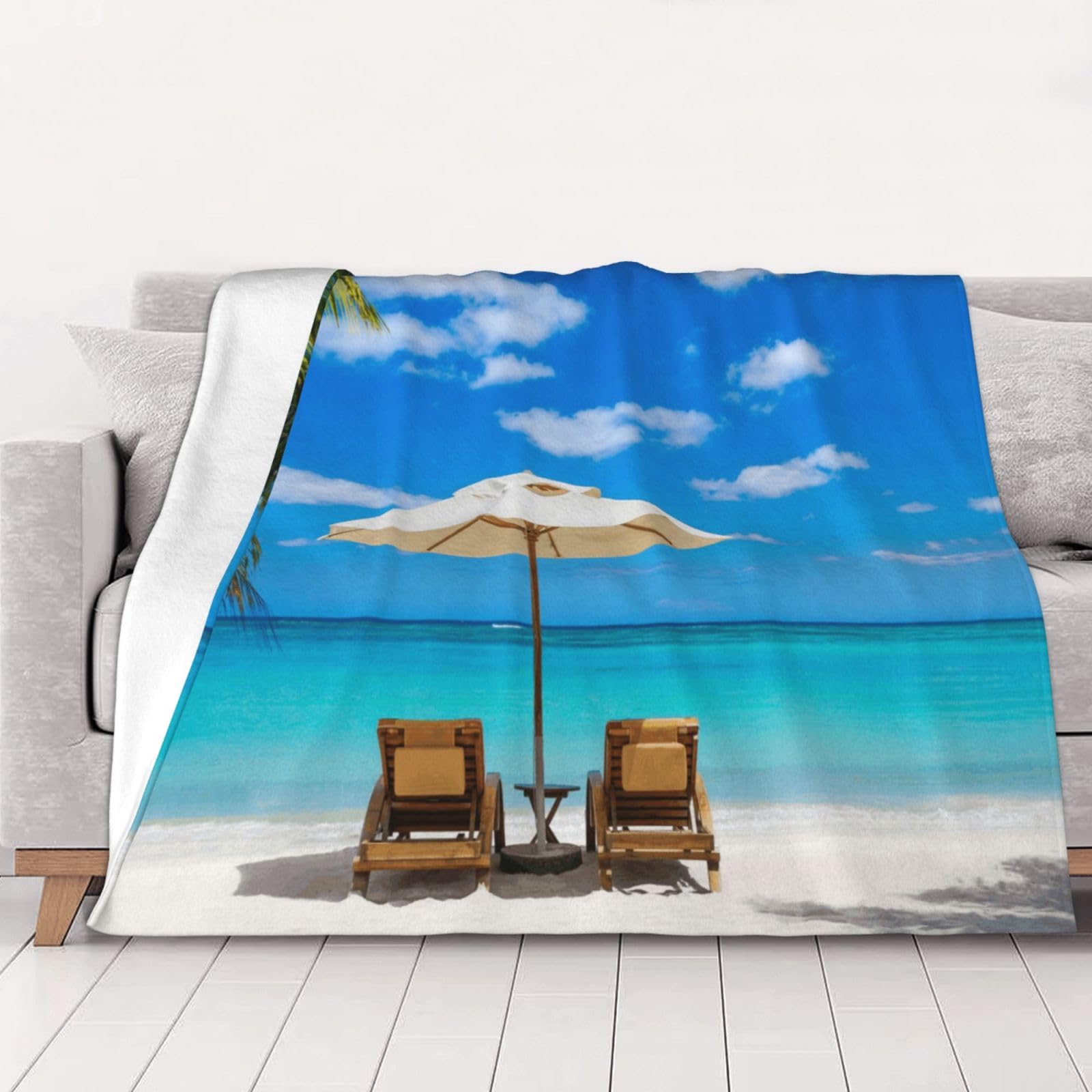 Couverture en flanelle blanche plage 200x150cm jeté lit canapé
