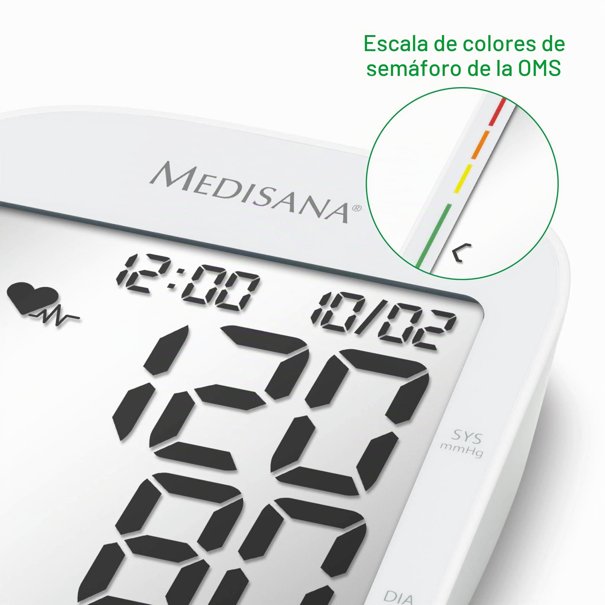 medisana BU 535 Tensiómetro de brazo, medición precisa de la presión arterial y el pulso con función memoria y salida de voz, escala semafórica, función indicación de latidos irregulares