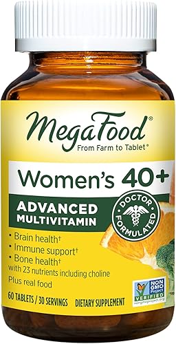 MegaFood Multivitamínico para mujer de más de 40 años - Suplemento multivitamínico para mujeres con hierro, vitaminas C, B12, K2, A, B6, colina y