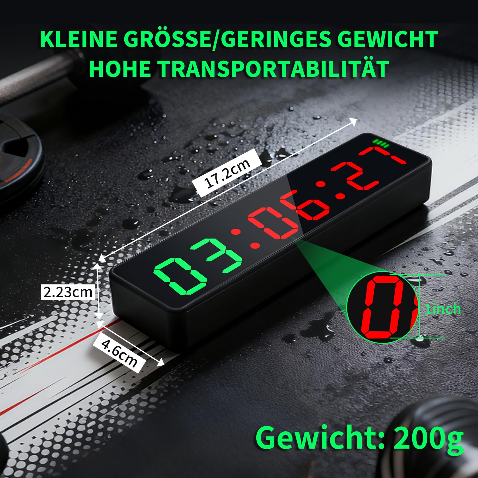 Gym Timer, Mini Portable Gym Clock, Intervall-Timer für Workout, Stoppuhr mit Eingebauter Leistungsstarker Batterie, 12/24H LED Digital Uhr Countdown für Home/Gym/Garage