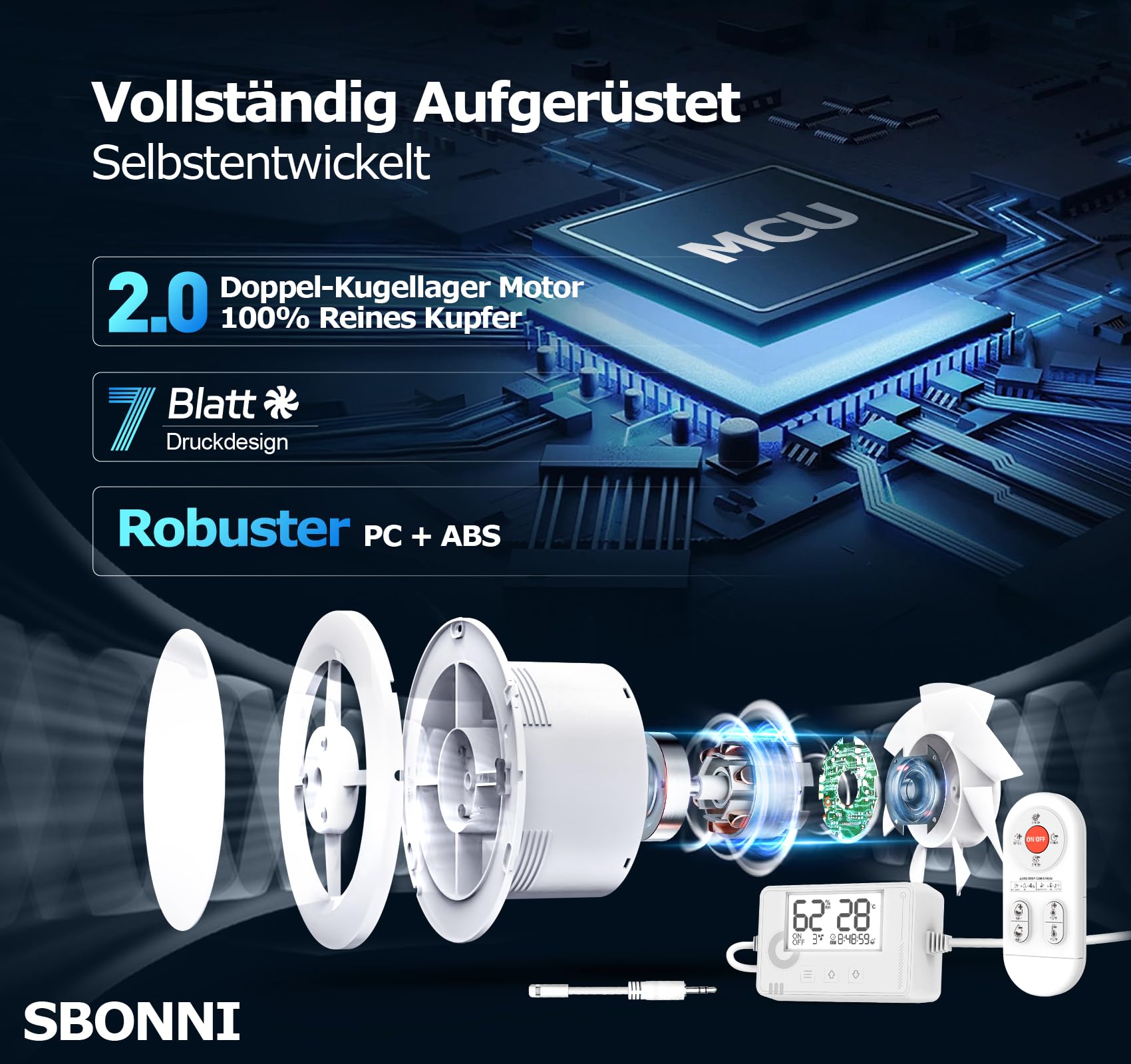 3 Stufen Bad Lüfter mit Feuchtigkeitssensor Temperatursensor Timer, Badlüfter 100mm mit Fernbedienung, Echtzeit Anzeige Feuchtigkeit und Temperatur, Leistungsstark Leise Abluftventilator P109